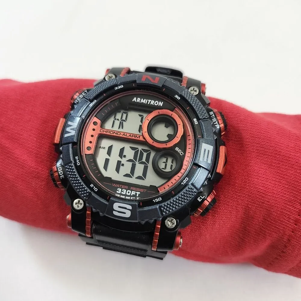 Armitron Sport Digital Chronograph Watch Mens Works Month Day Date Alarm
